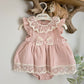 Girls Pink Woven Dress Set with Bow