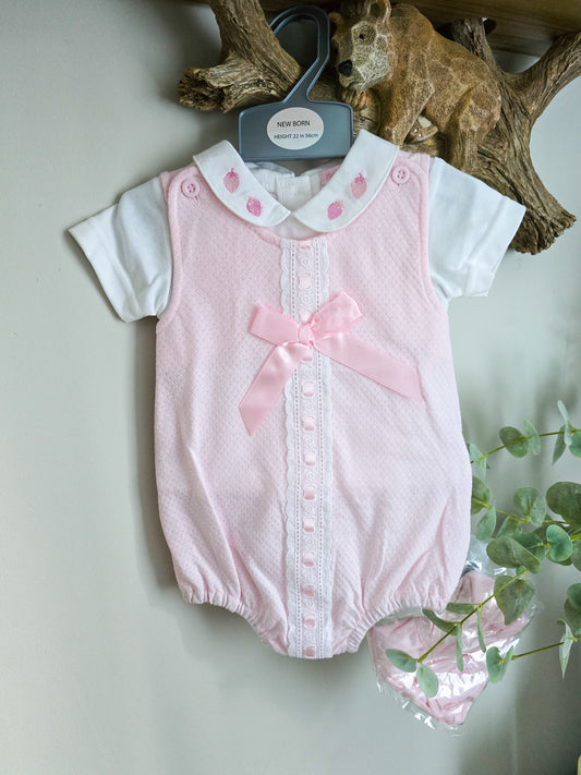 Pointelle "Lace and Bow" Short Dungaree Set (NB-6m)