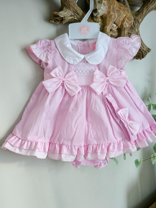 Pink Striped and Smocked Dress Set (0-9m)