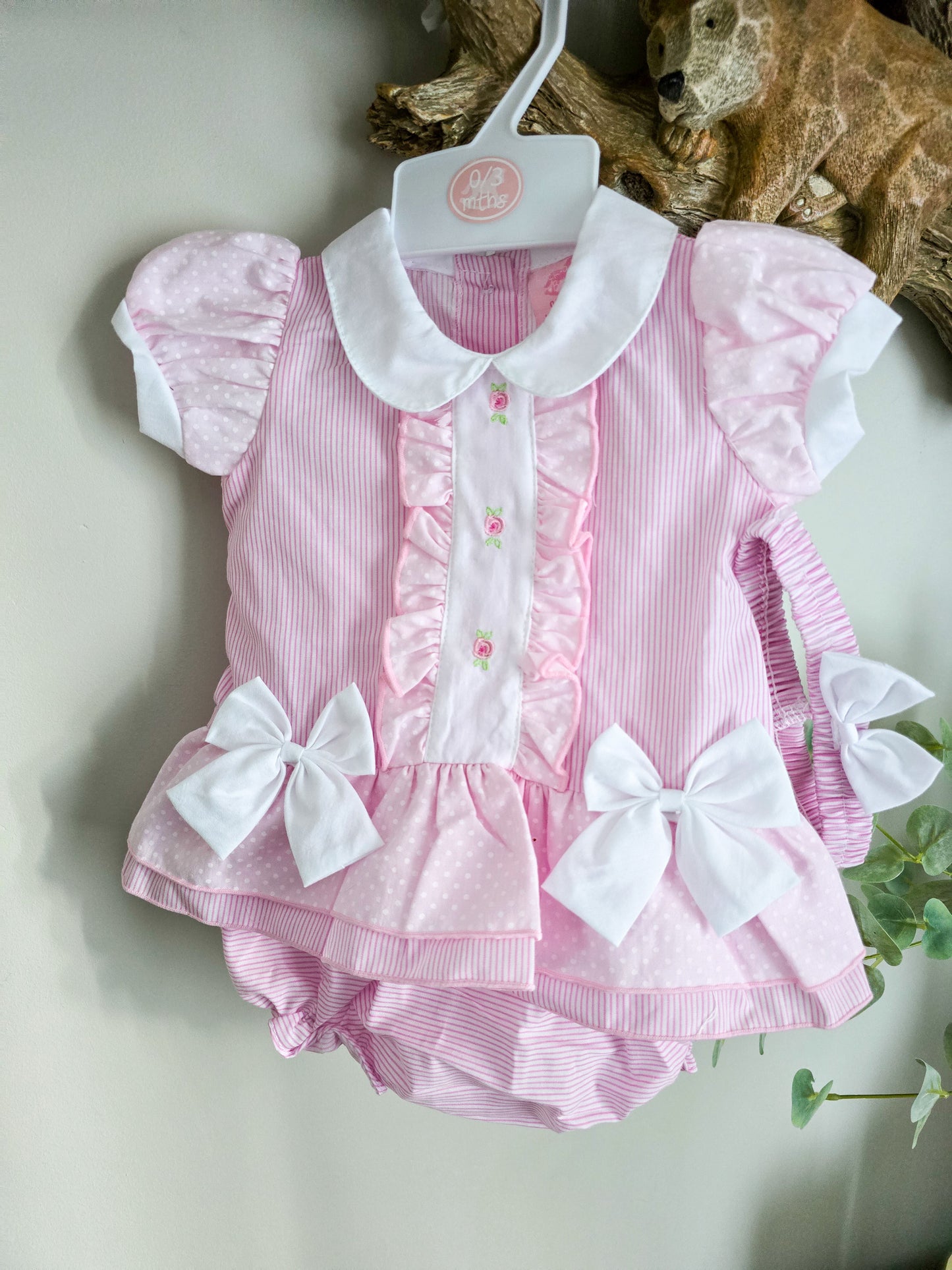 Striped "Flowers and Bow" Dress Set (6m-24m)