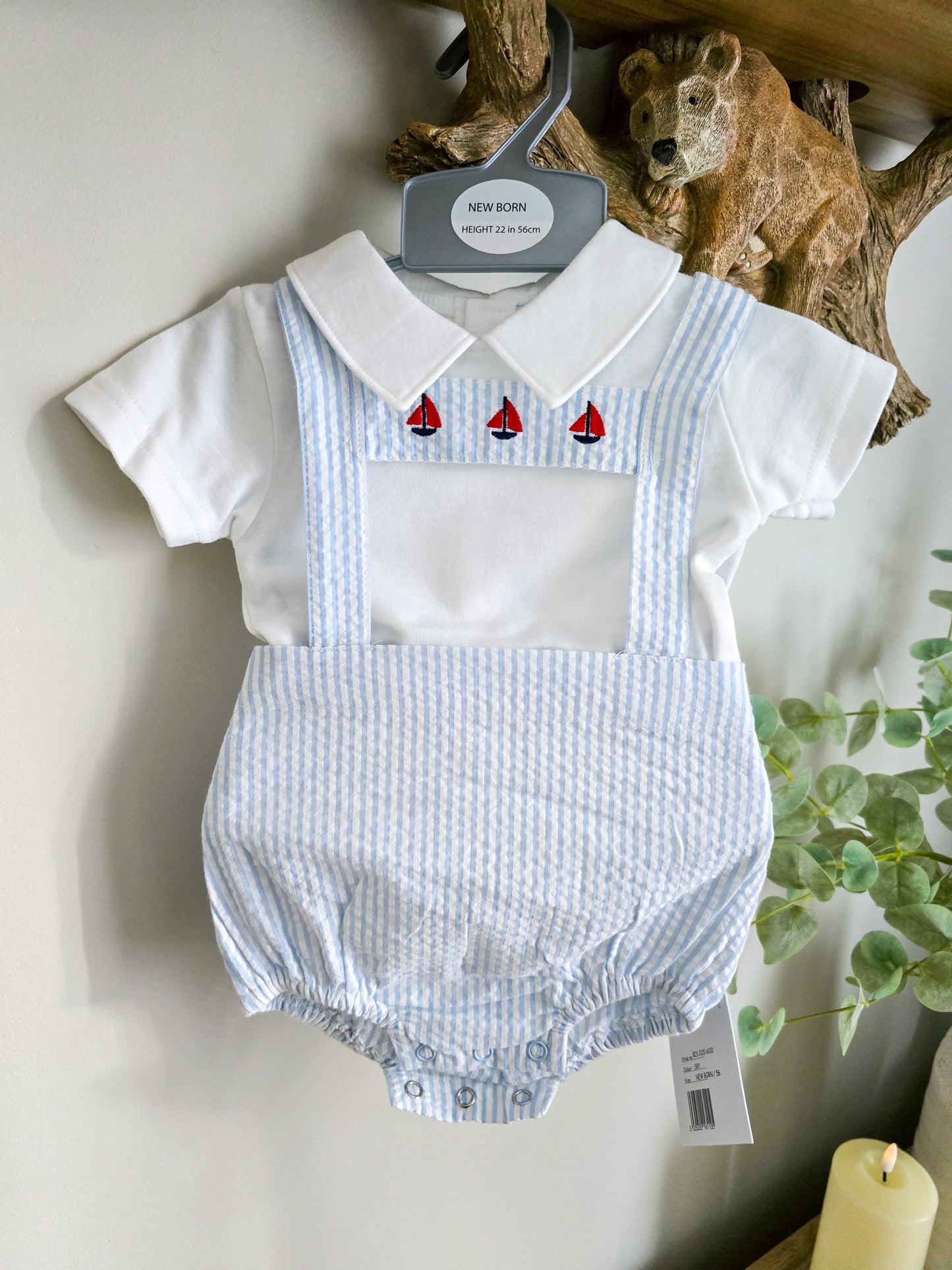 Striped "Boat" Poplin Short Dungaree Set