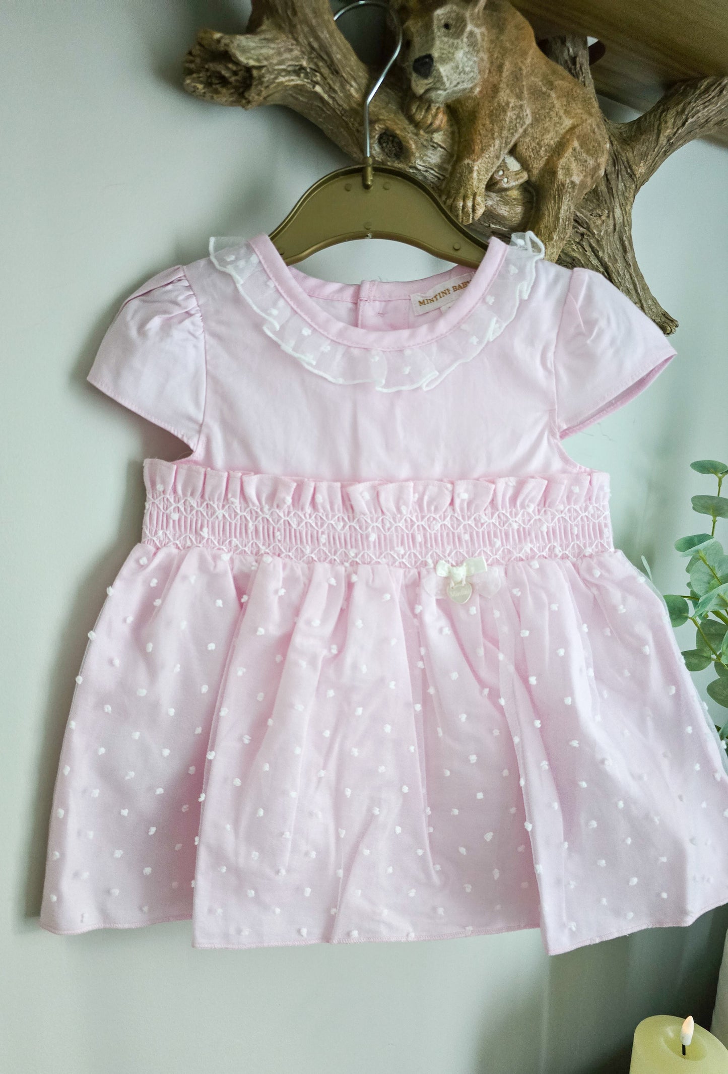 Smocked and Dotty Dress (3-9 months) by Mintini