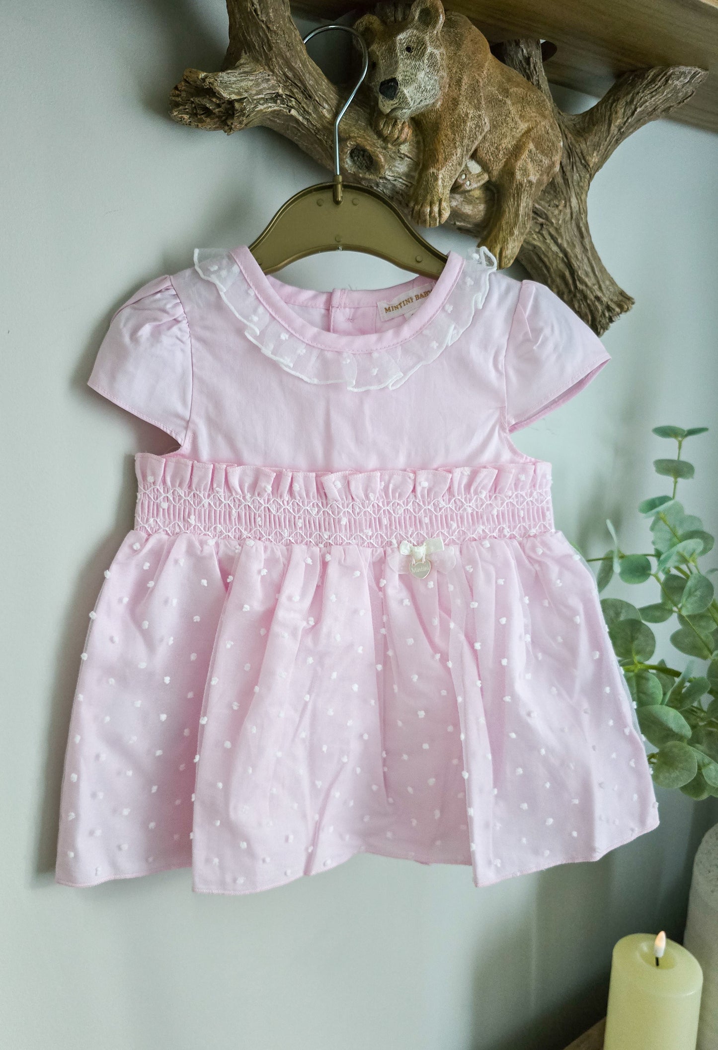 Smocked and Dotty Dress (3-9 months) by Mintini