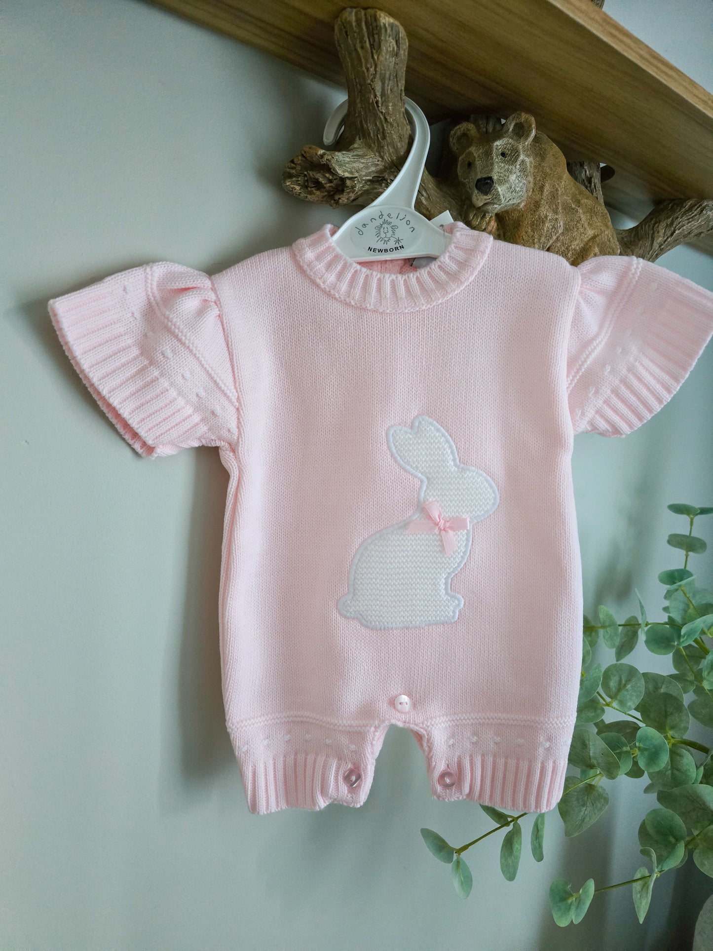 DANDELION KNITTED SHORT SLEEVE BUNNY ROMPER - PINK