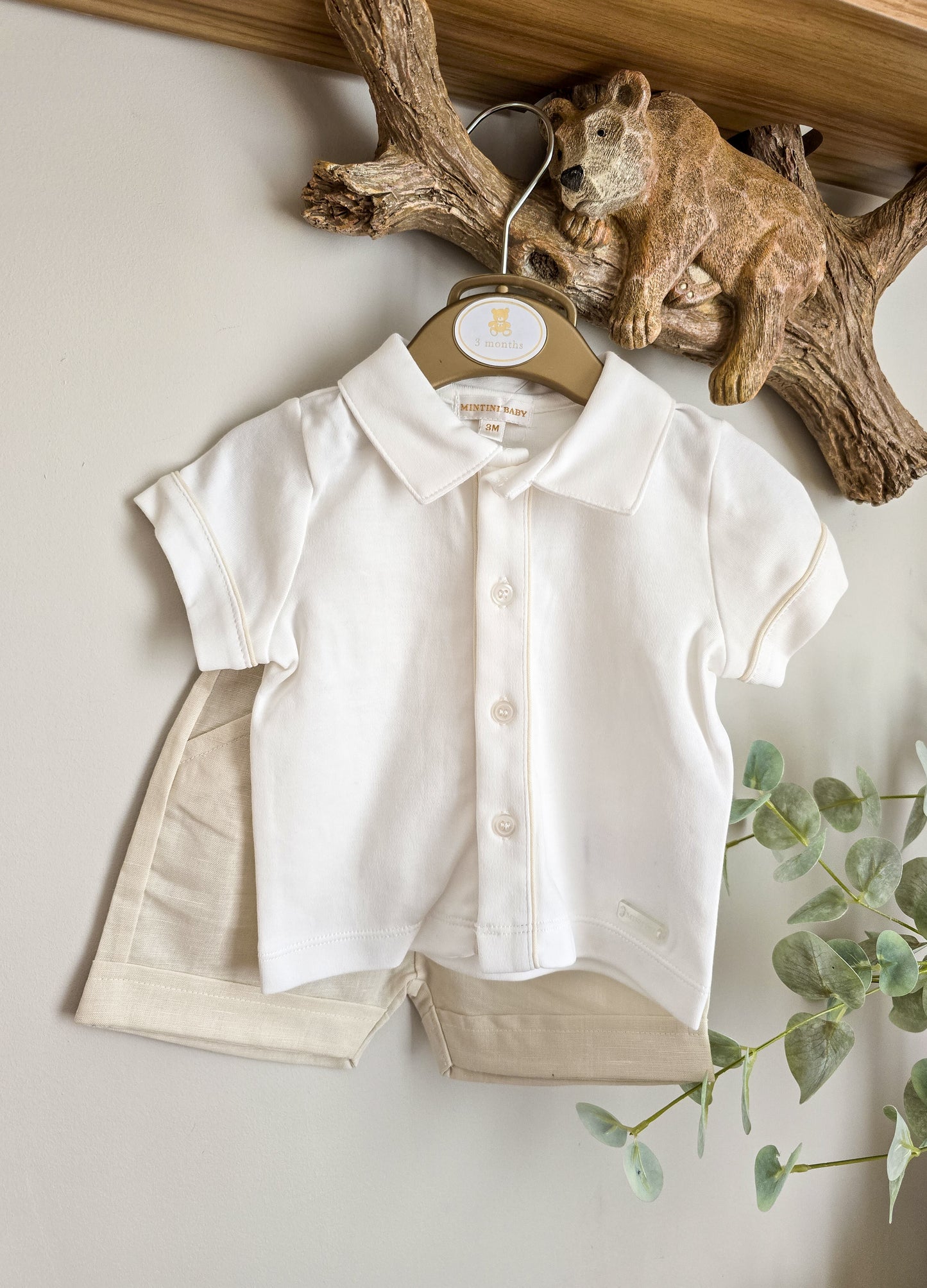 Beige Shirt and Linen Shorts (3-9 months) by Mintini