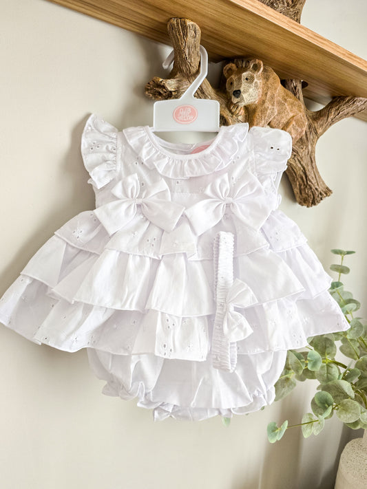 Broderie Anglaise " Double Bow" Dress Set (0-9m) pink & white available