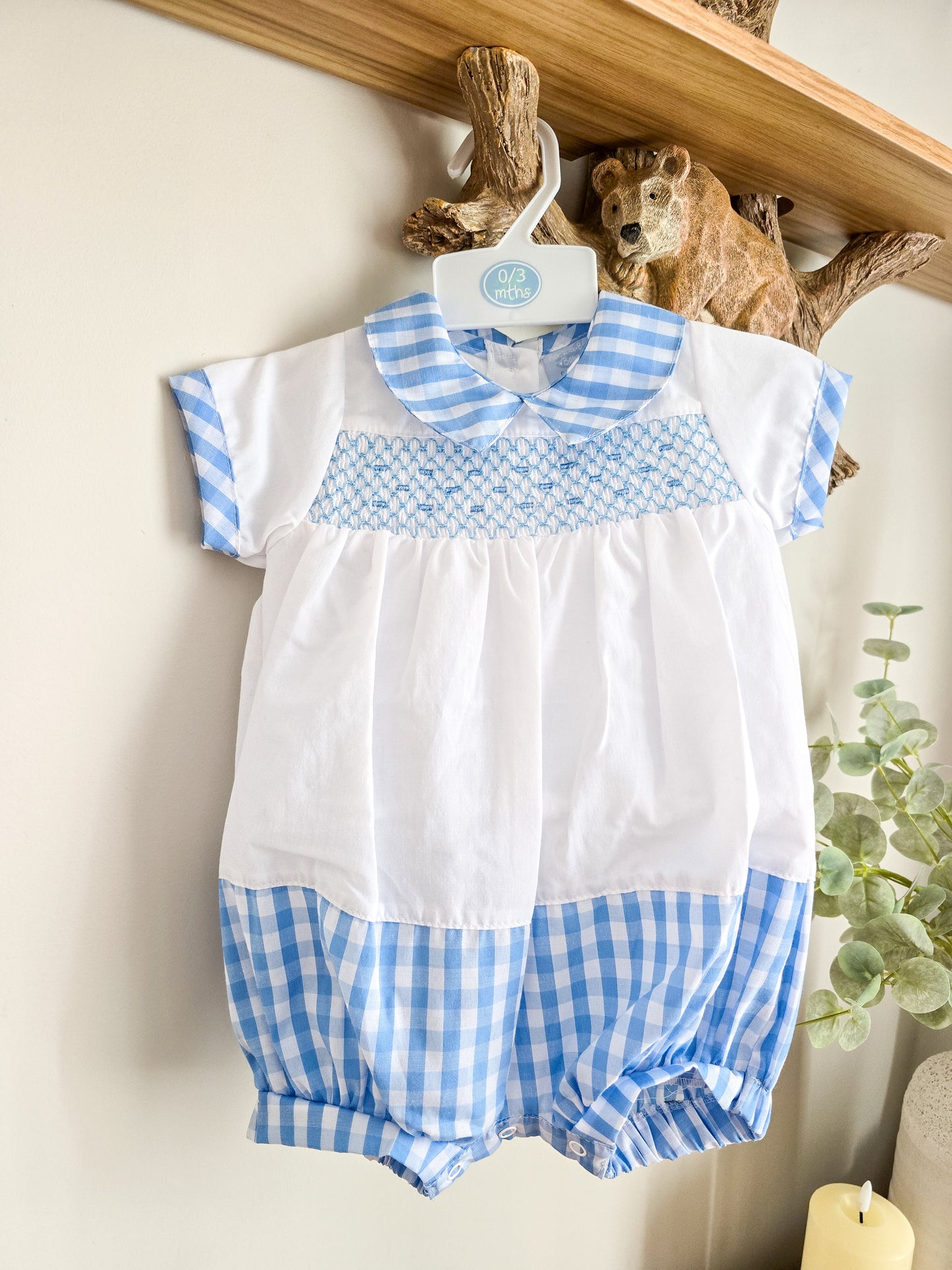 Smocked Gingham Romper 0-9m