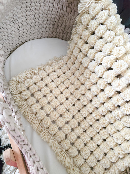 Light Beige XL Pom Pom Blanket.