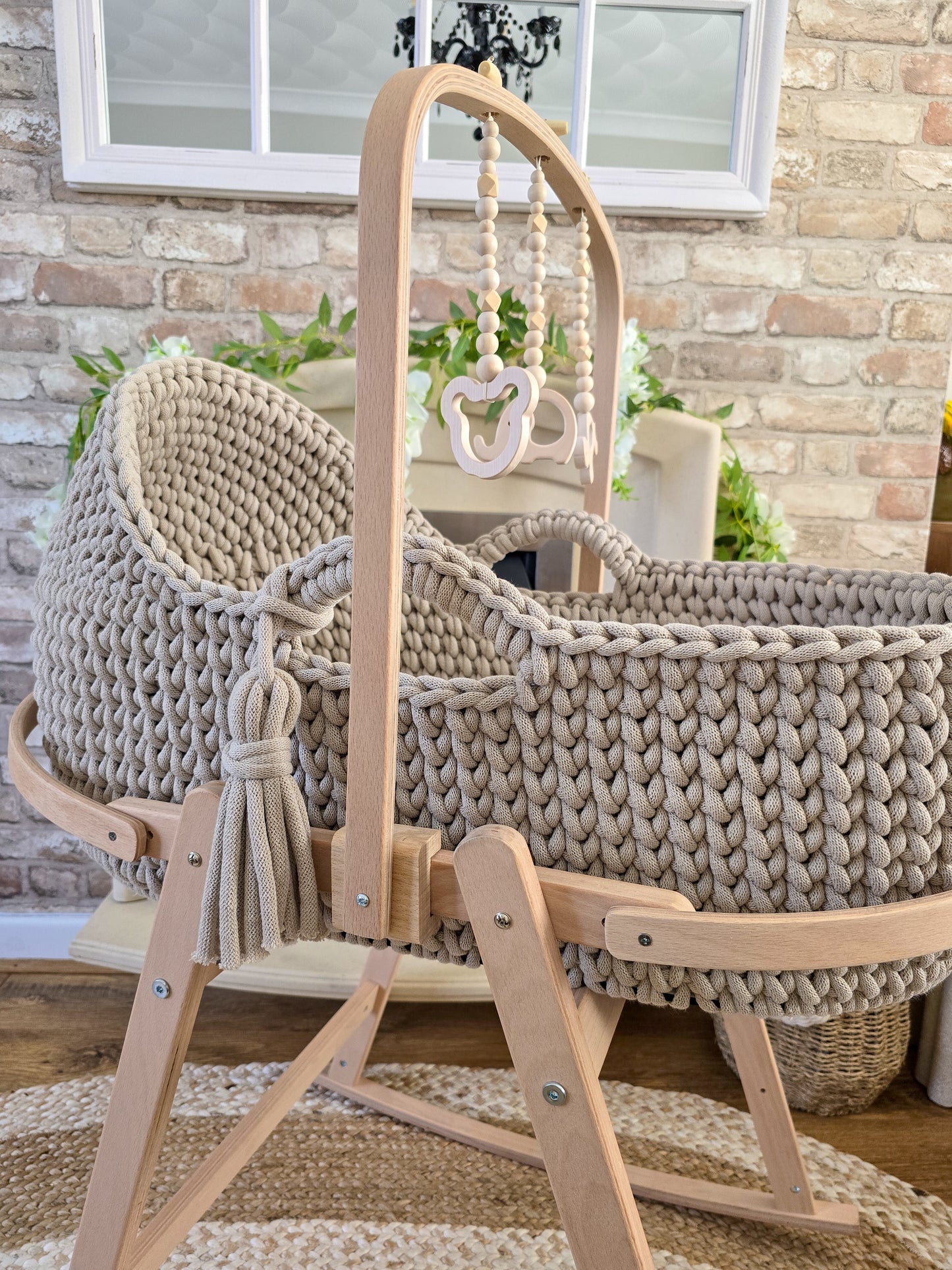 Hooded Crochet Moses Basket - Solid trim or two toned trim- Matching Changing Mat Available