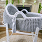 Hooded Crochet Moses Basket - Solid trim or two toned trim- Matching Changing Mat Available