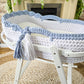 Scalloped Edge Moses Basket with Alternative Trim colour.