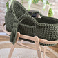 Hooded Crochet Moses Basket - Solid trim or two toned trim- Matching Changing Mat Available