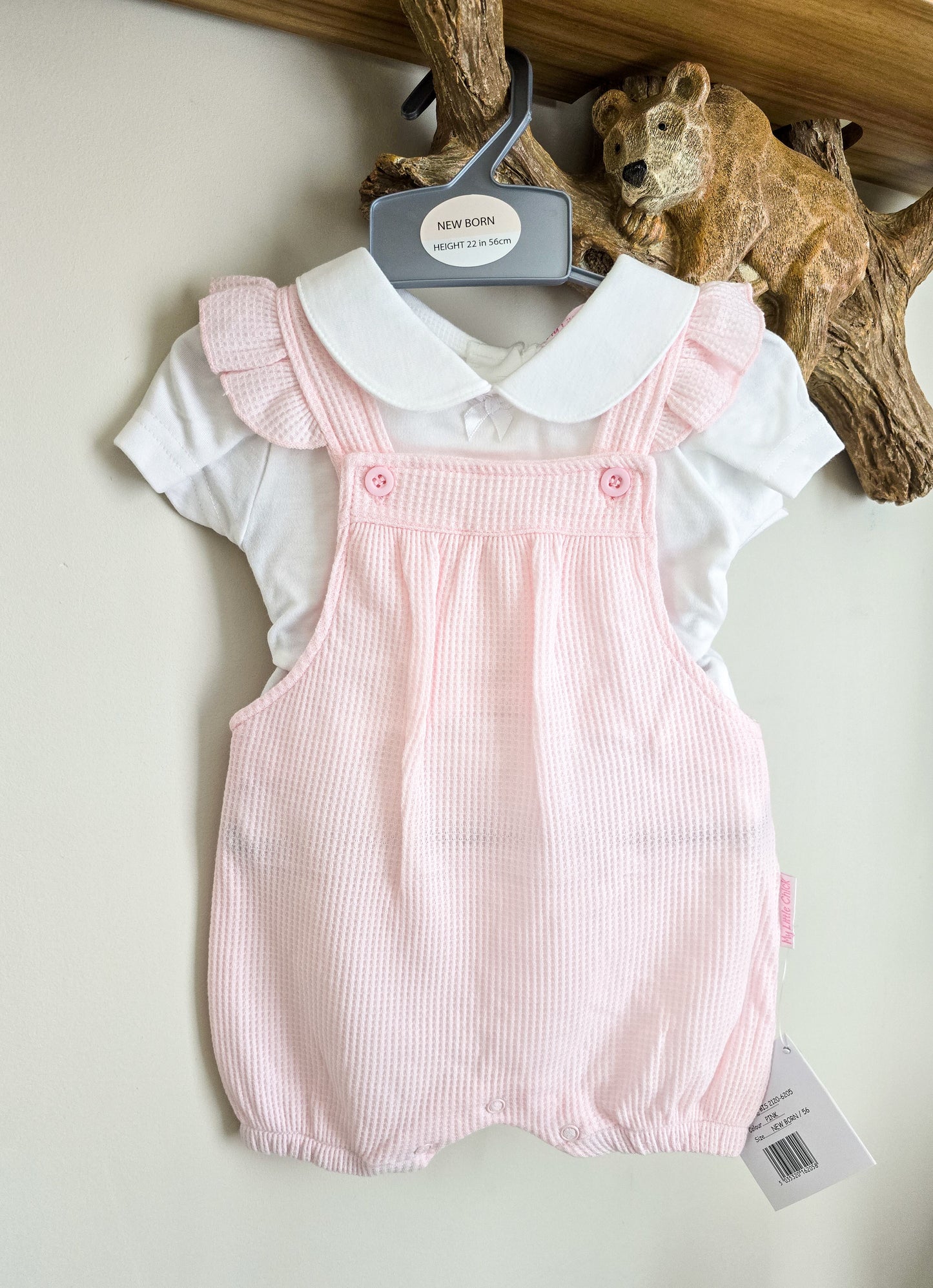 Pink & White Dungaree set