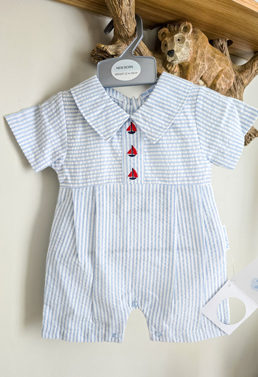 Striped "Boat" Poplin Romper NB-6m