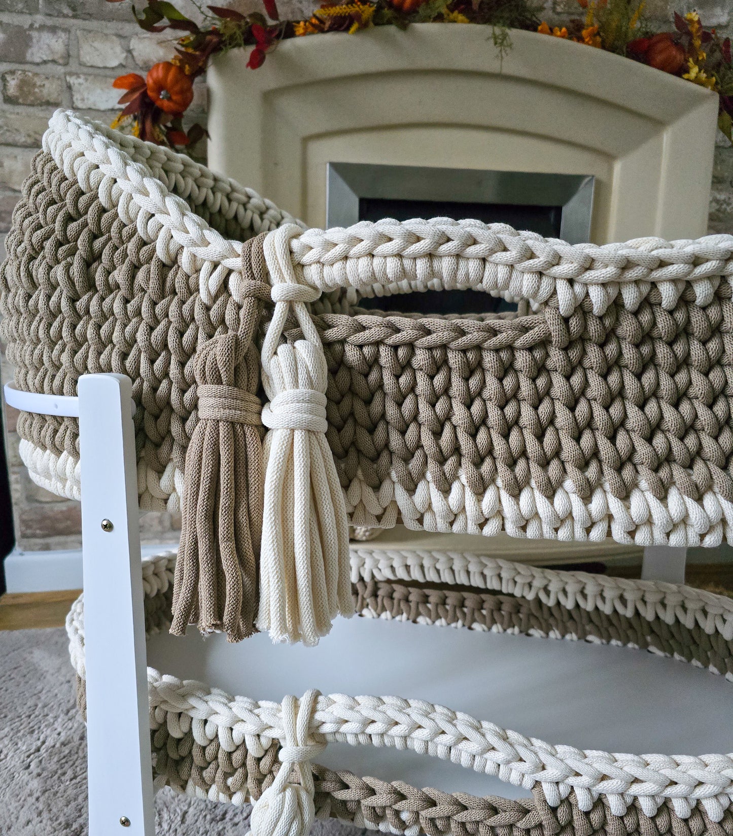 Hooded Crochet Moses Basket - Solid trim or two toned trim- Matching Changing Mat Available