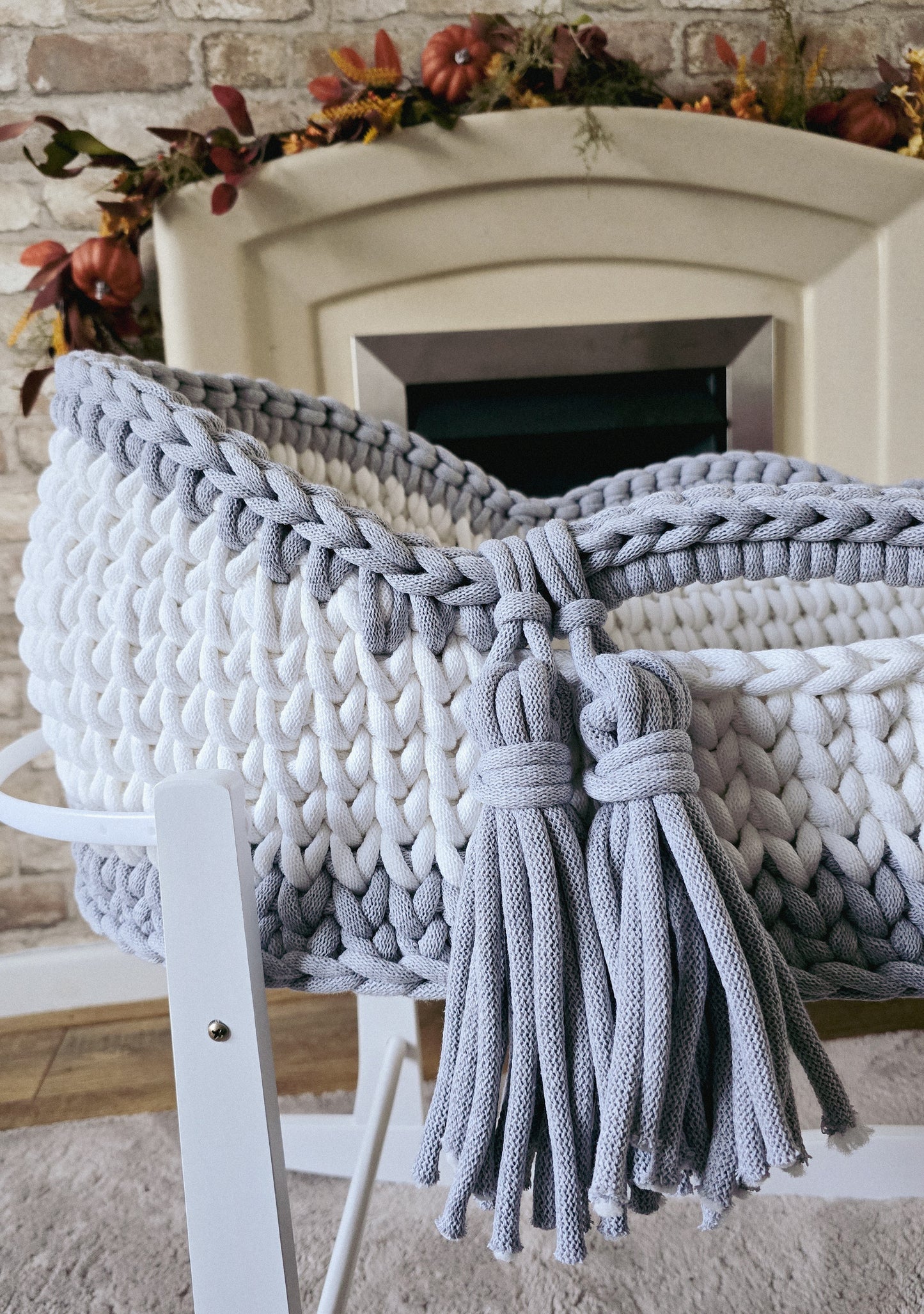 Hooded Crochet Moses Basket - Solid trim or two toned trim- Matching Changing Mat Available