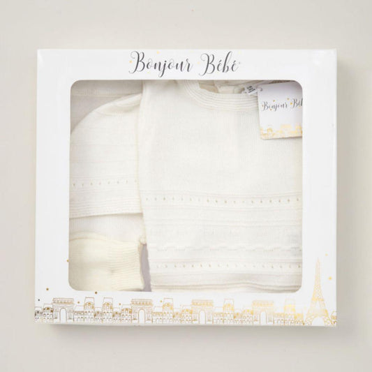 White Boxed Knit set (Nb-6 months) by Bonjour Bebe