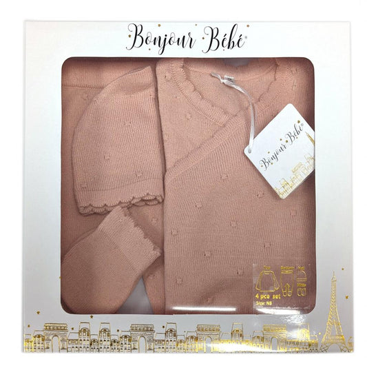 Dusty Pink Luxury Boxed Wrap Knit set (Nb-6 months) by Bonjour Bebe