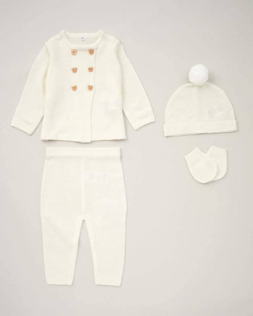 White Boxed Teddy Knit set (Nb-6 months) by Bonjour Bebe