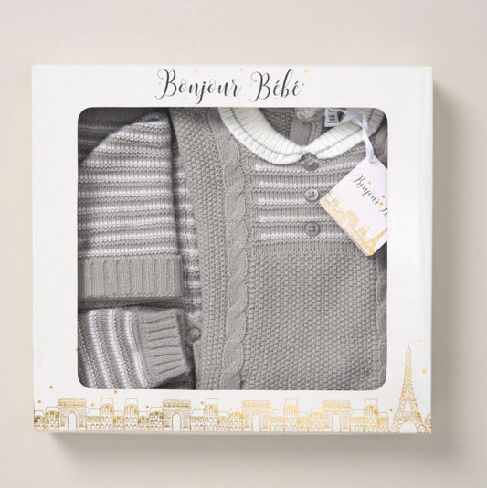 Grey/white Boxed Knit set (Nb-6 months) by Bonjour Bebe