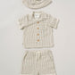 Short sleeve crinkle muslin gauze shirt and matching shorts.