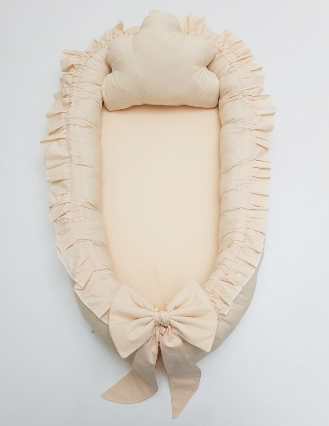 Soft Cotton Handmade Baby Nest with Cloud Pillow - Nude