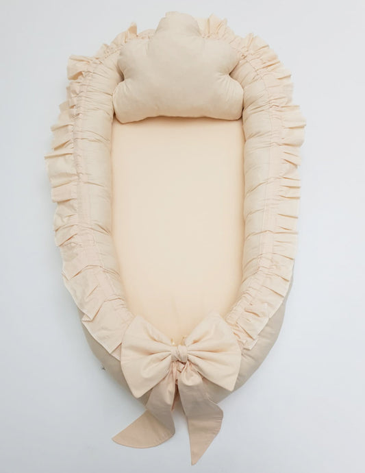 Soft Cotton Handmade Baby Nest with Cloud Pillow - Nude