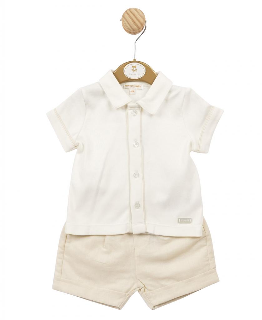 Beige Shirt and Linen Shorts (3-9 months) by Mintini