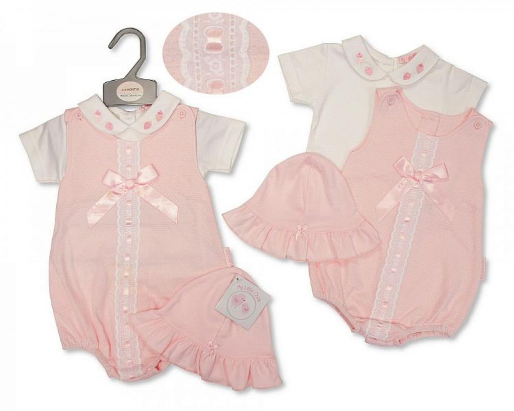 Pointelle "Lace and Bow" Short Dungaree Set (NB-6m)