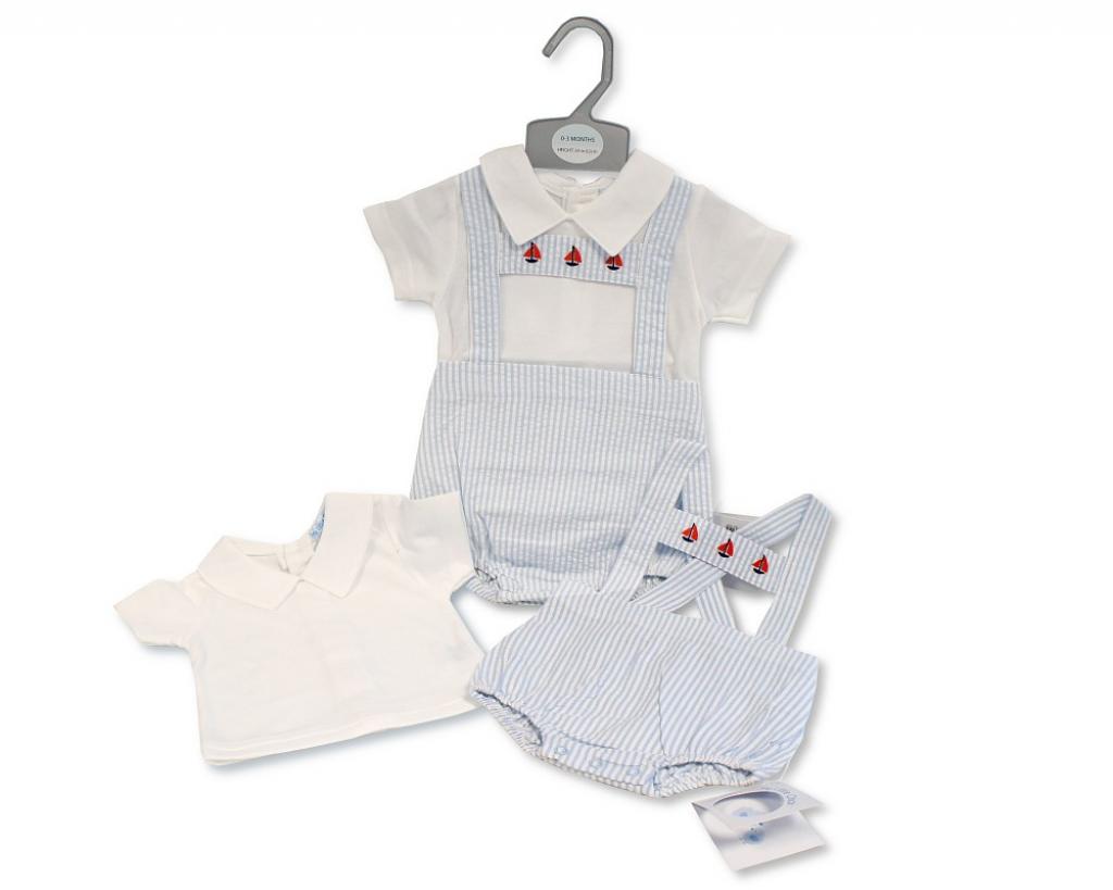 Striped "Boat" Poplin Short Dungaree Set