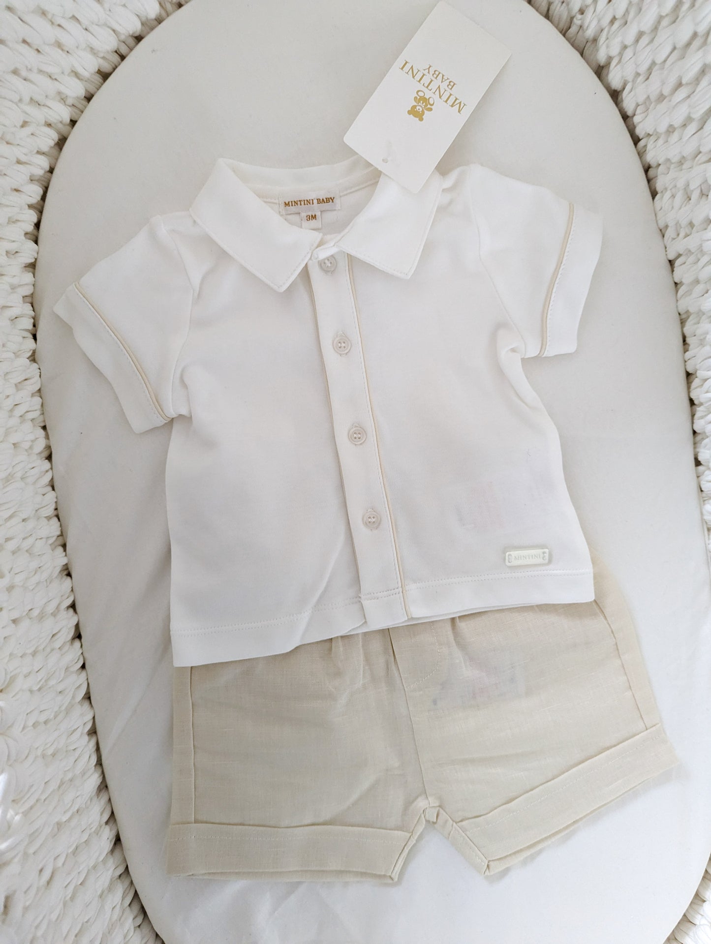 Beige Shirt and Linen Shorts (3-9 months) by Mintini