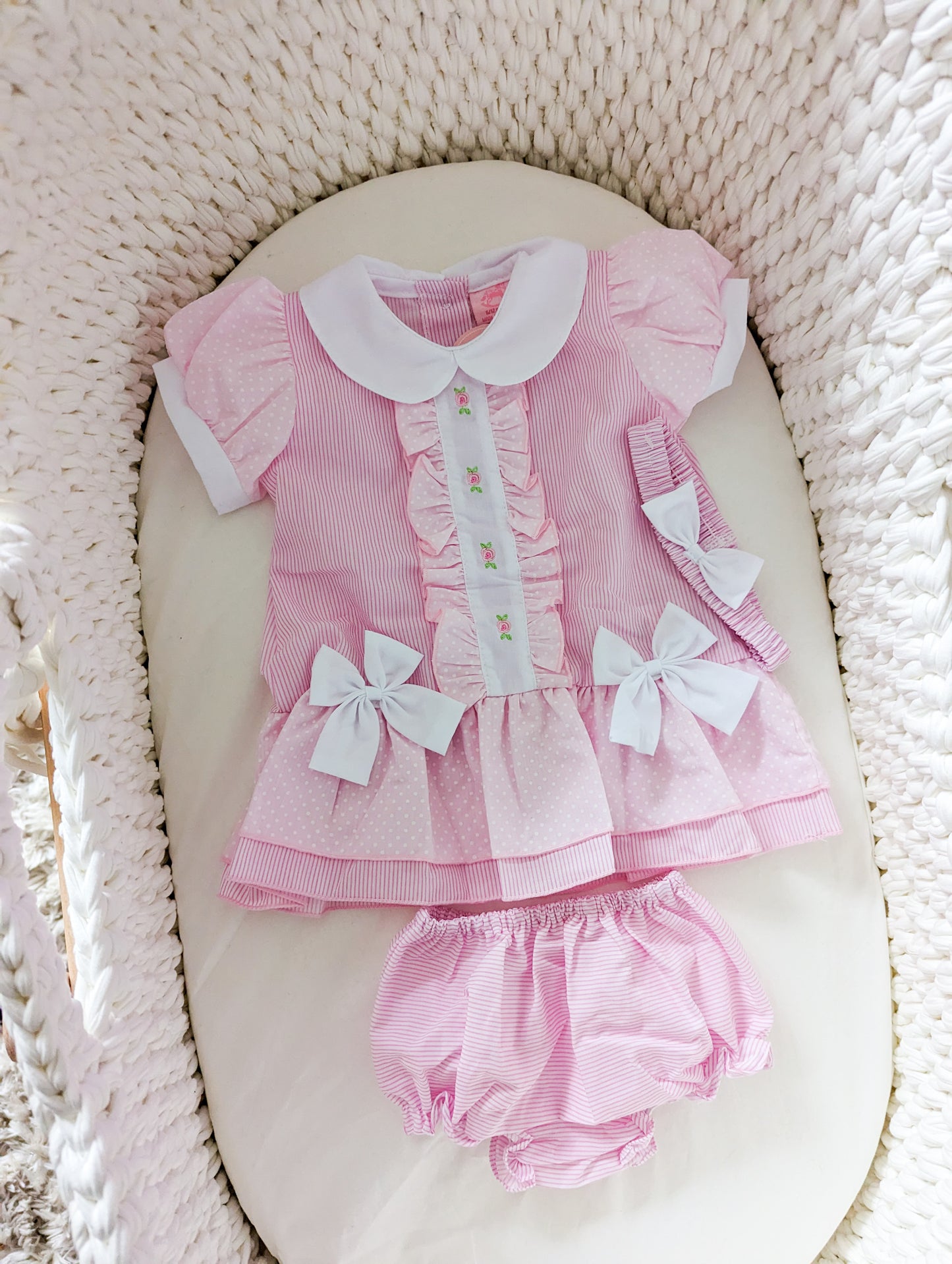 Striped "Flowers and Bow" Dress Set (6m-24m)