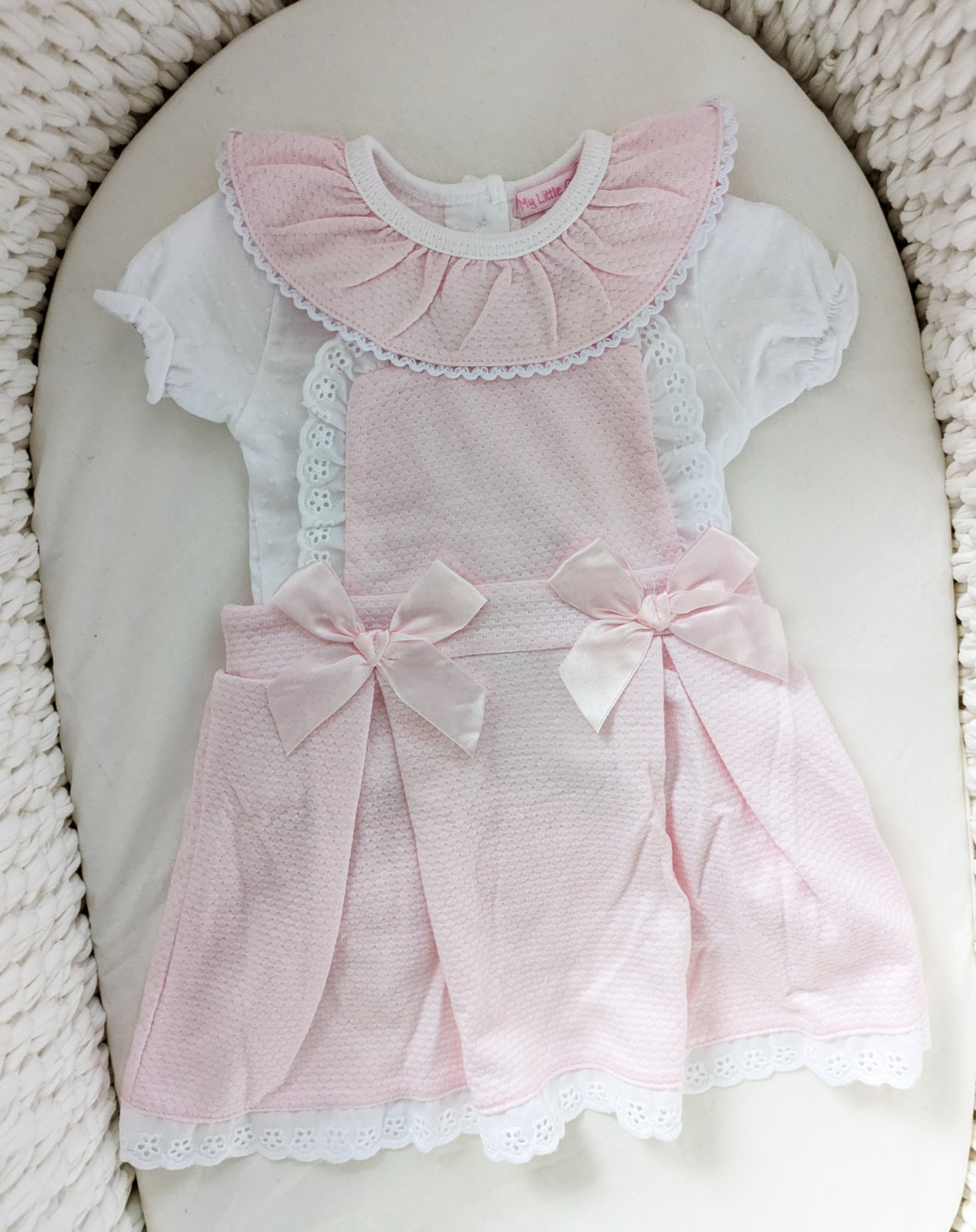 "Bow and Lace" Pinafore Set (Newborn - 6 months)