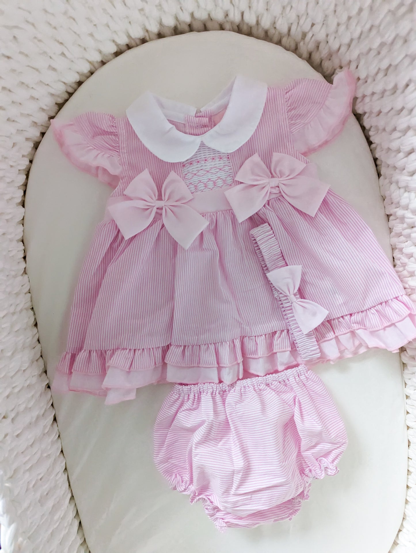 Pink Striped and Smocked Dress Set (0-9m)