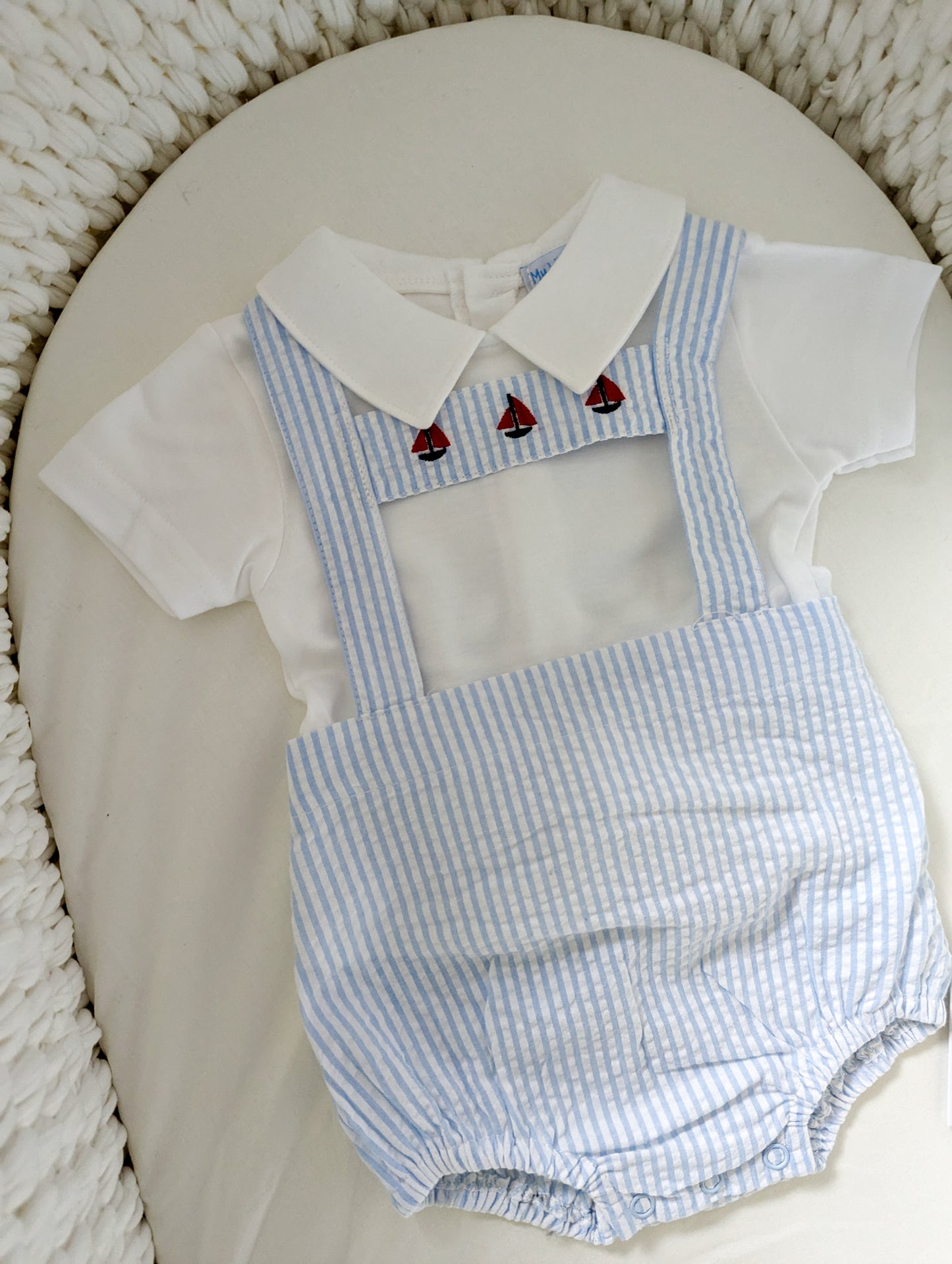 Striped "Boat" Poplin Short Dungaree Set