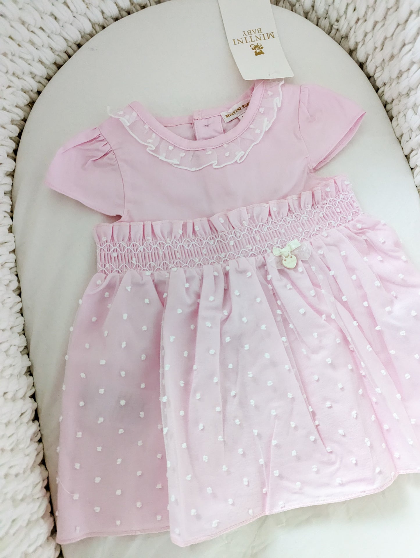 Smocked and Dotty Dress (3-9 months) by Mintini