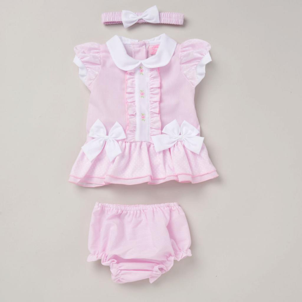 Striped "Flowers and Bow" Dress Set (6m-24m)