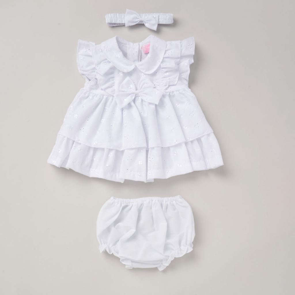 Broderie Anglaise " Double Bow" Dress Set (0-9m) pink & white available