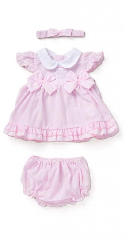 Pink Striped and Smocked Dress Set (0-9m)