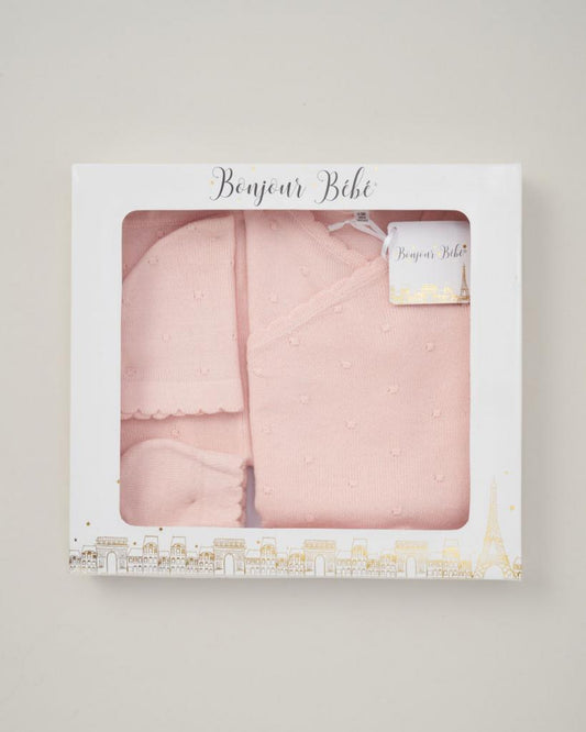 Baby Pink Luxury Boxed Wrap Knit set (Nb-6 months) by Bonjour Bebe