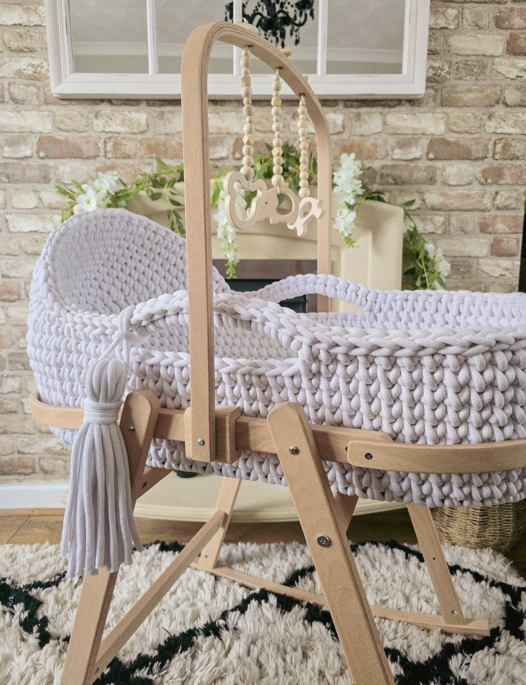 Hooded Crochet Moses Basket - Solid trim or two toned trim- Matching Changing Mat Available